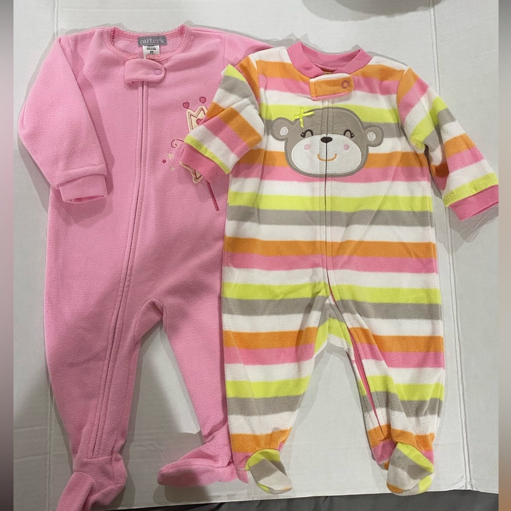 Carters girls 2 sleep and play fleece pajamas onesies 1. Monkey size 6m 1. Fairy